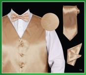 SKU*TNN66 Satín Broncearse 4 pieza Chaleco Conjunto (Pajarita, corbata, pañuelo) 