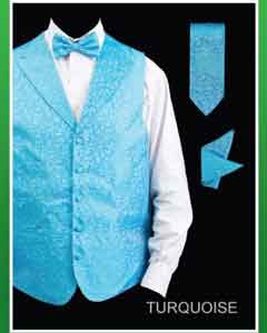SKU*THK74 Turquesa Solapa 4 pieza Chaleco Conjunto (Pajarita, corbata, pañuelo)