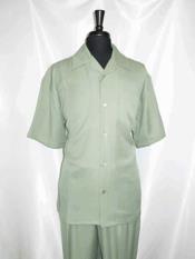 SKU*SD433 Corto Manga Verde Lt Aceituna Para caminar Camisa Con Doble Plisado Pantalón