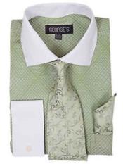 SKU*HA1701 2 Tonificado manzana Verde Cheques francés Bofetada Camisa Con Corbata