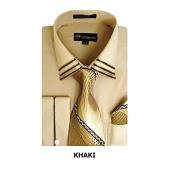 SKU*JA381 Caqui Largo Manga Moda Vestir Camisa Corbata Conjunto