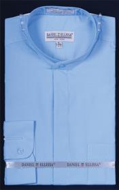 SKU*PNQ53 Ligero Azul Mandarín Collar Menos Vestir Camisa