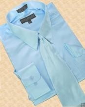 SKU * AK348 Camisa de raso azul clara ~ cielo azul Dress corbata Hanky Set