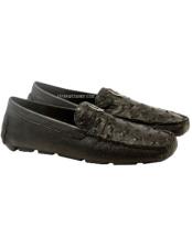 SKU*HA2344 Negro Vestigio Auténtico Avestruz Completo Cuero Mocasines Zapato