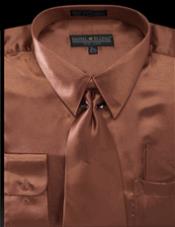 SKU*HA2904 Clásico Ajuste Cobre marrón Brillante Satín Vestir Camisa Corbata