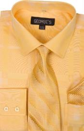 SKU*SW959 Oro Geométrico Patrón Algodón Vestir Camisa con Corbata