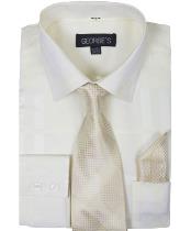 SKU*HA1995 Clásico Ajuste Crema Color Y Sombra A rayas Corbata con Pañuelo Vestir Camisa