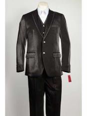 SKU*SD382 3 piezas negro Sharkskin Vested traje de diamante pantalones de pierna ancha