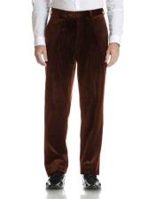 SKU*HA2206 Oscuro marrón Color Terciopelo Plano Frente Moderno Ajuste Pantalón