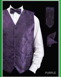 SKU*PSJ8 Púrpura cachemir Diseño 4 pieza Chaleco Conjunto (Pajarita, corbata, pañuelo)