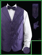 SKU*PUA9 Púrpura Solapa 4 pieza Chaleco Conjunto (Pajarita, corbata, pañuelo)