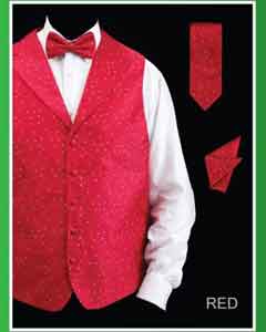 SKU*GAM3 Rojo Solapa 4 pieza Chaleco Conjunto (Pajarita, corbata, pañuelo)