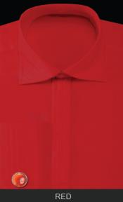SKU*HSB25 Sólido rojo brazalete francés camisa de vestir con gemelos