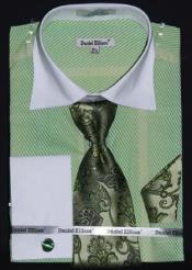 SKU*AC-431 Manzana Verde Dos Tono Raya Diseño Vestir Camisa Con Corbata