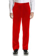 SKU*HA2203 Caliente rojo Color Terciopelo Plano Frente Moderno Ajuste Pantalón