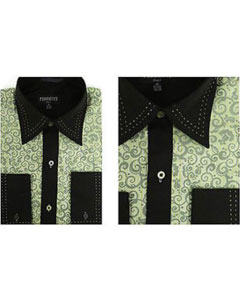 SKU*RM1089 Menta y Negro Geométrico Diseño Microfibra Vestir Camisa