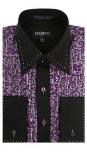 SKU*RM1091 Púrpura Cachemir y Negro Abajo Collar Vestir Camisa
