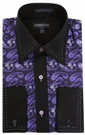 SKU*RM1086 Púrpura Cachemir y Negro Microfibra Vestir Camisa