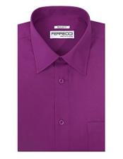 SKU*HA2433 Ferrecci Púrpura Laico Abajo Collared Algodón Mezcla Regular Ajuste Vestir Camisa