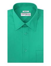 SKU*HA2436 Ferrecci Turquesa Verde Regular Ajuste Algodón Mezcla Laico Abajo Collar Camisa