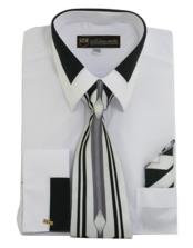 SKU*JA392 Blanco Francés Puños Camisa Con Corbata y Pañuelo Conjunto
