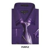 SKU*JA382 Untado Collar Púrpura Camisa con Corbata y Pañuelo Conjunto