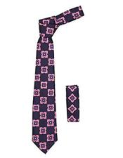 SKU*HA3234 Elegante Rosado Cuadrado Con Púrpura Geométrico Corbata Incluye Pañuelo Conjunto