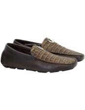 SKU*HA2235 Lijado marrón Vestigio Auténtico Caimán Vientre Mocasines Zapato