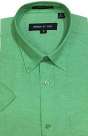 SKU*SD401 Corto Manga Verde Oxford Botón Abajo Vestir Camisa por De los hombres
