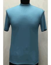 SKU*HA3216 De buen tono Cielo Azul Corto Manga Burlarse de Cuello Elegante Camisa
