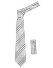 SKU*HA3226 Geométrico Cuadrado Patrón Plata/ Gris De moda Corbata Con Pañuelo Conjunto