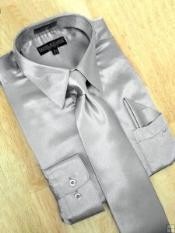 SKU * PW782 Camisa de satén de plata vestido de gris corbata Hanky Set
