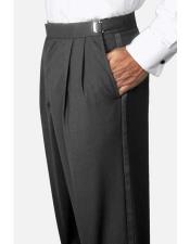 SKU*HA2966 Clásico Ajuste Sólido Negro Poliéster Lana Mezcla Ajustable Cintura Plisado Smoking Pantalon