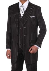 SKU*D6883 Trajes a Rayas de Clásico de Jefe Masculinos w/Vest Negro con Costura Blanca de 149 dólares