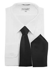 SKU*JA1151 Blanco Laico Abajo Collar Algodón 3/4 " Pliegues Vestir Smoking Camisa