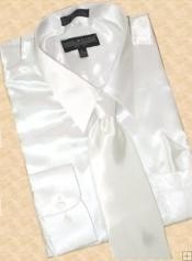 SKU * ST612 Camisa vestido de raso blanco corbata Hanky Set